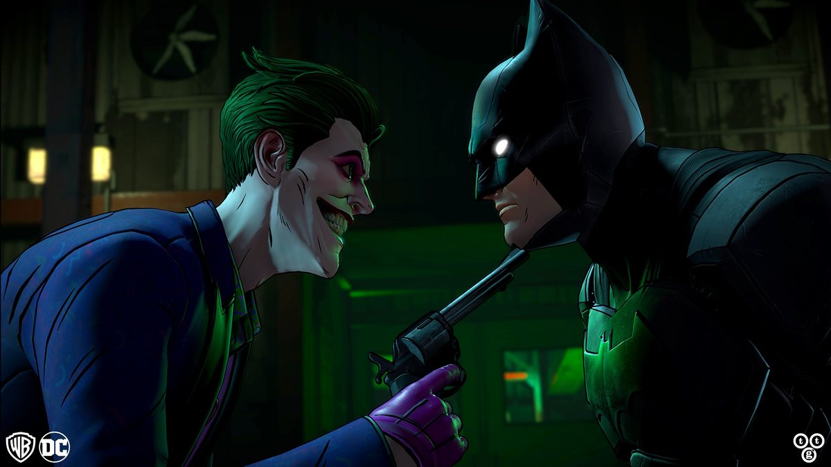 Batman: The Enemy Within: the Joker holding a revolver to Batman's chin