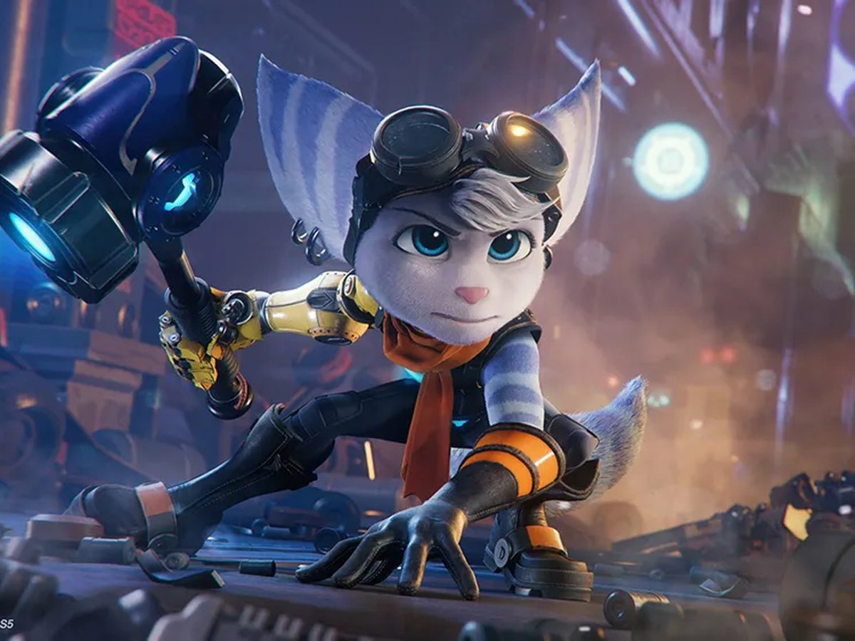 Ratchet & Clank: Rift Apart: Rivet crouched with her hammer