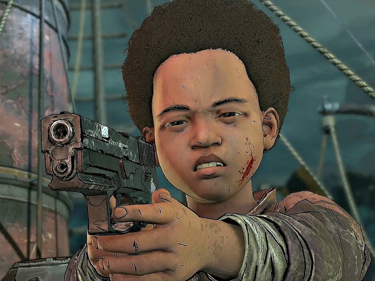 The Walking Dead: The Final Season: AJ aiming a pistol on the deck of a ship